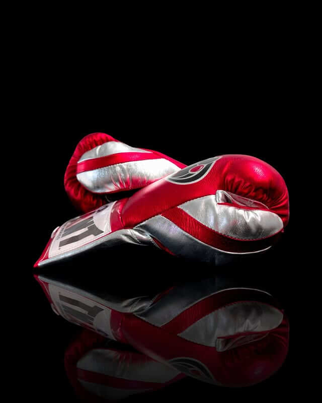 Grant Boxing Gloves in Red/Silver colorway - Professional Lace-Up training gloves