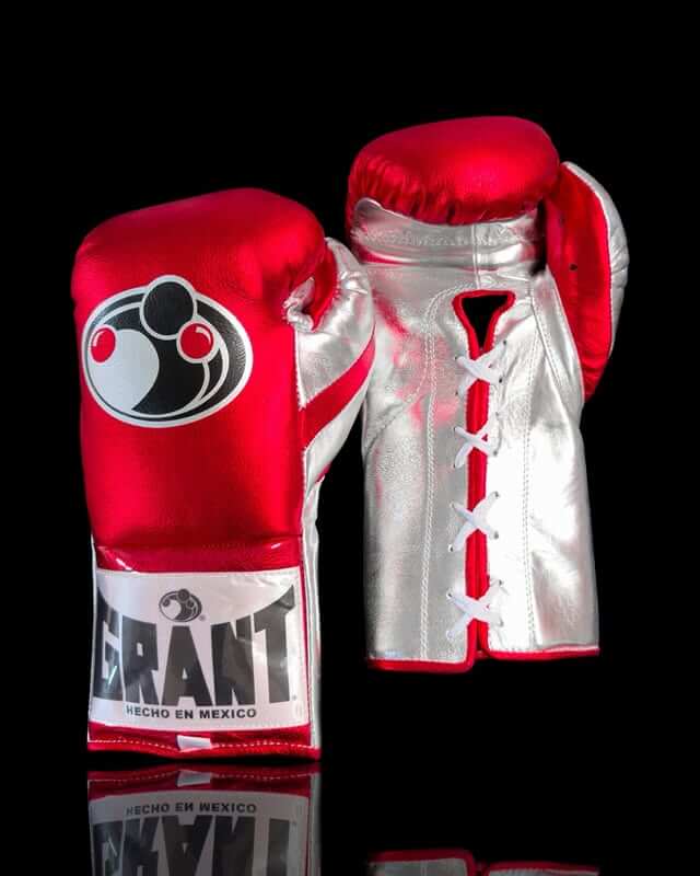 Grant Boxing Gloves in Red/Silver colorway - Professional Lace-Up training gloves