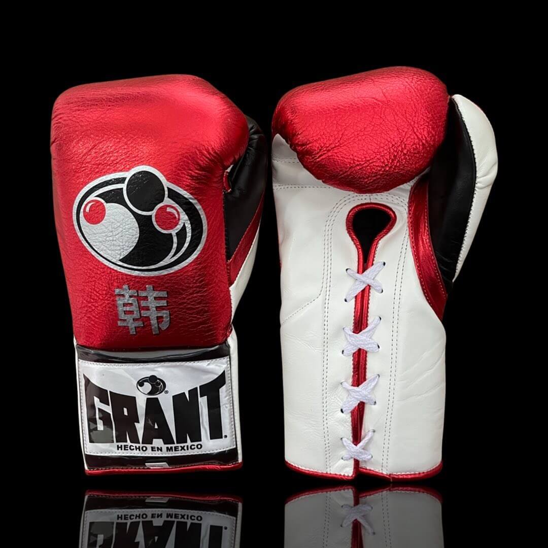 Grant Boxing Gloves in Red/White/Black colorway - Professional Lace-Up training gloves