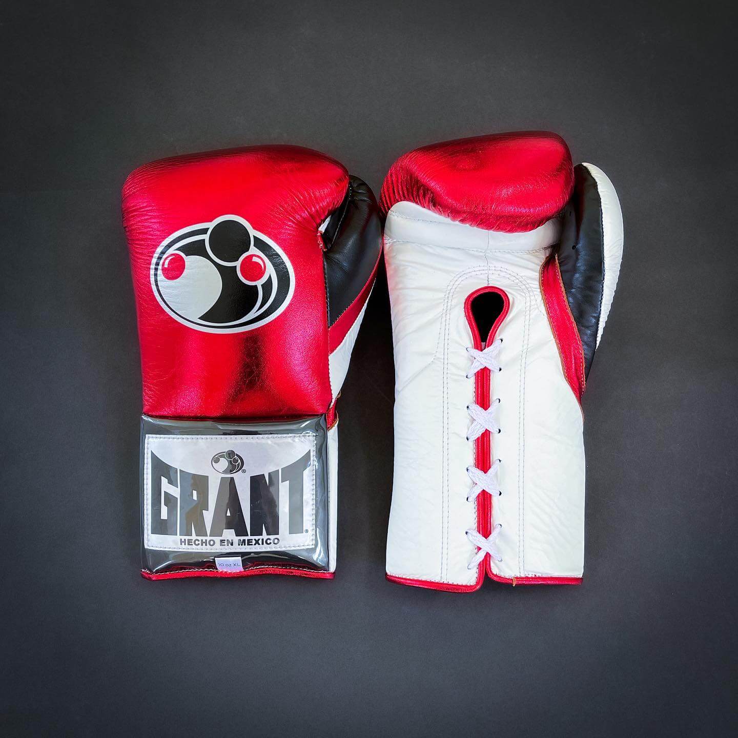 Grant Boxing Gloves in Red/White/Black colorway - Professional Lace-Up training gloves