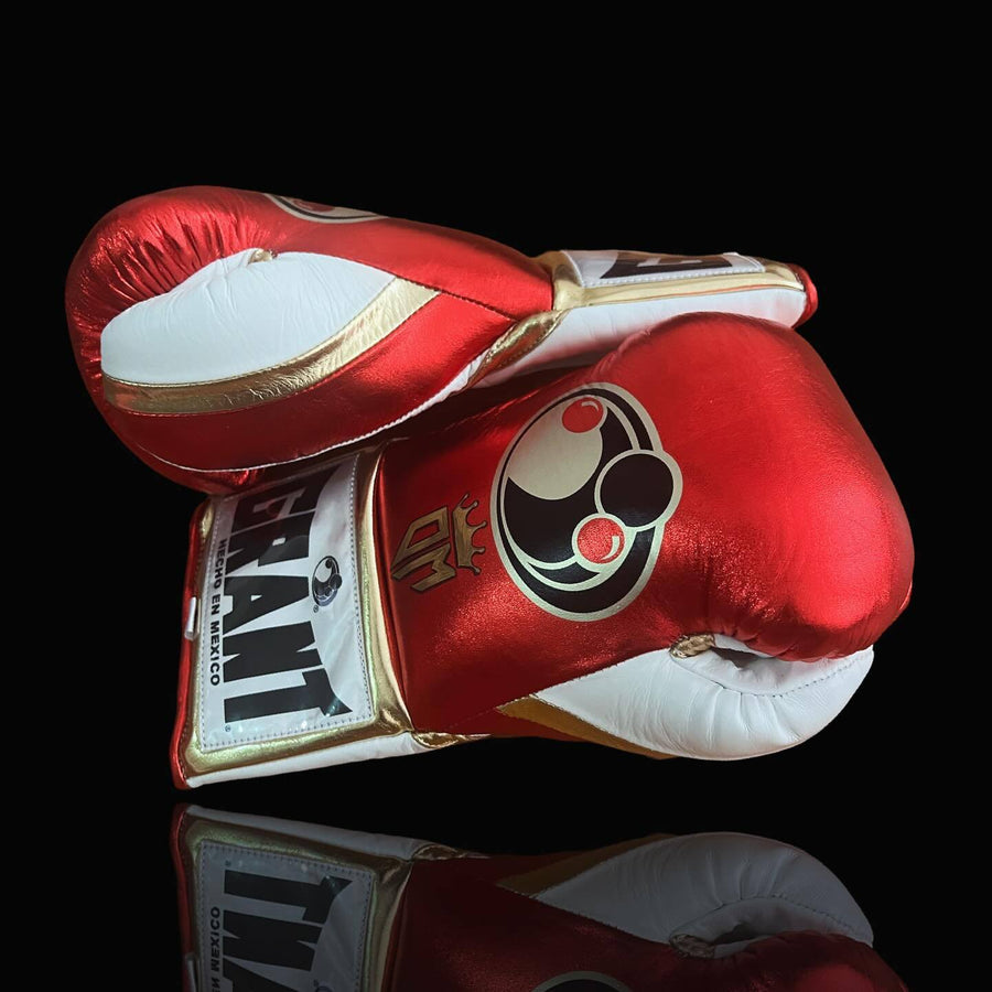 Grant Boxing Gloves in Red/White/Silver colorway - Professional Lace-Up training gloves