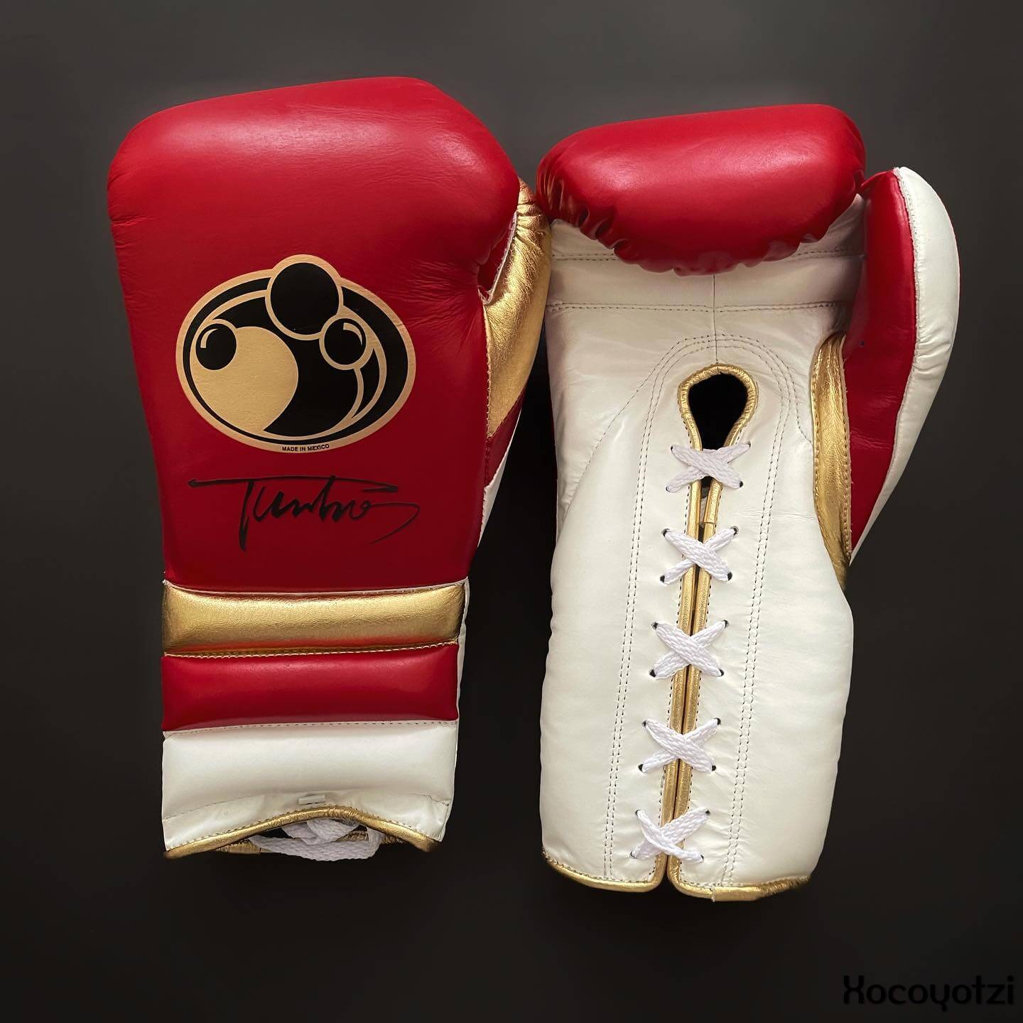 Grant Boxing Gloves in Red/Gold/White colorway - Professional Lace-Up training gloves