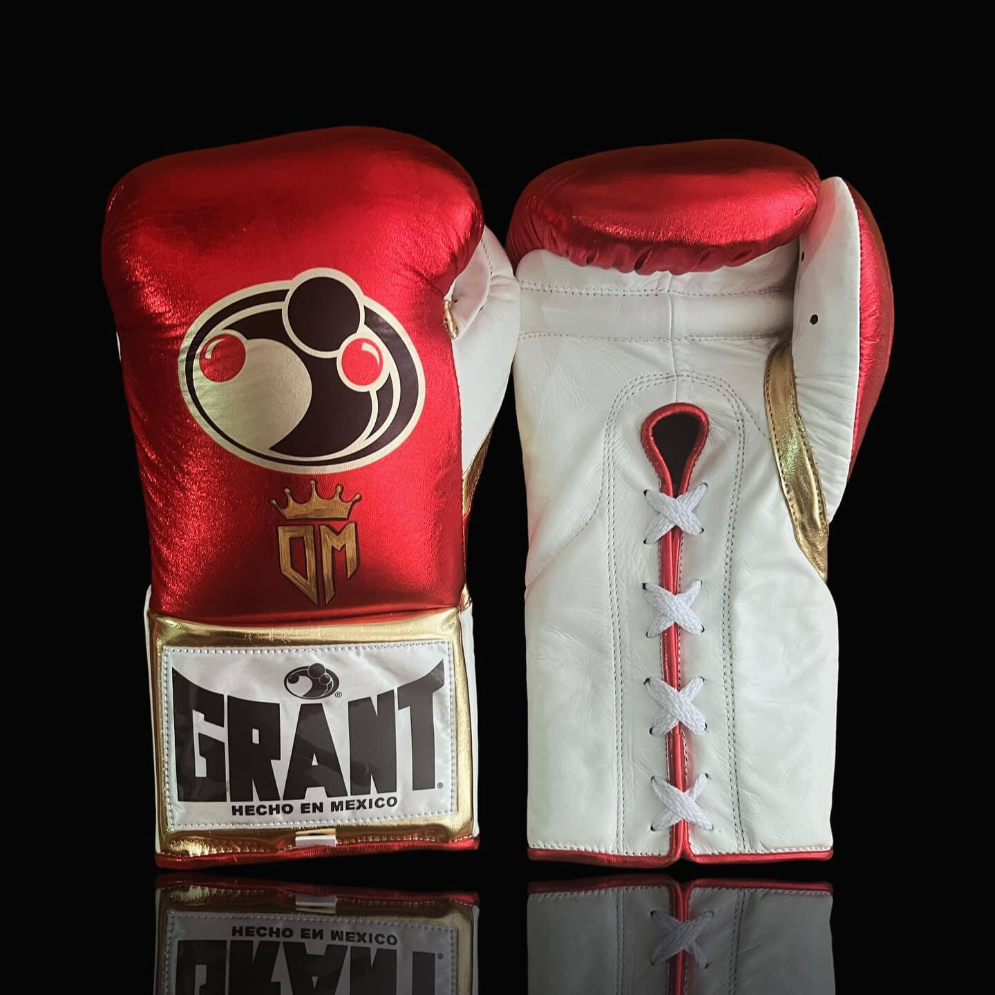 Grant Boxing Gloves in Red/White/Silver colorway - Professional Lace-Up training gloves