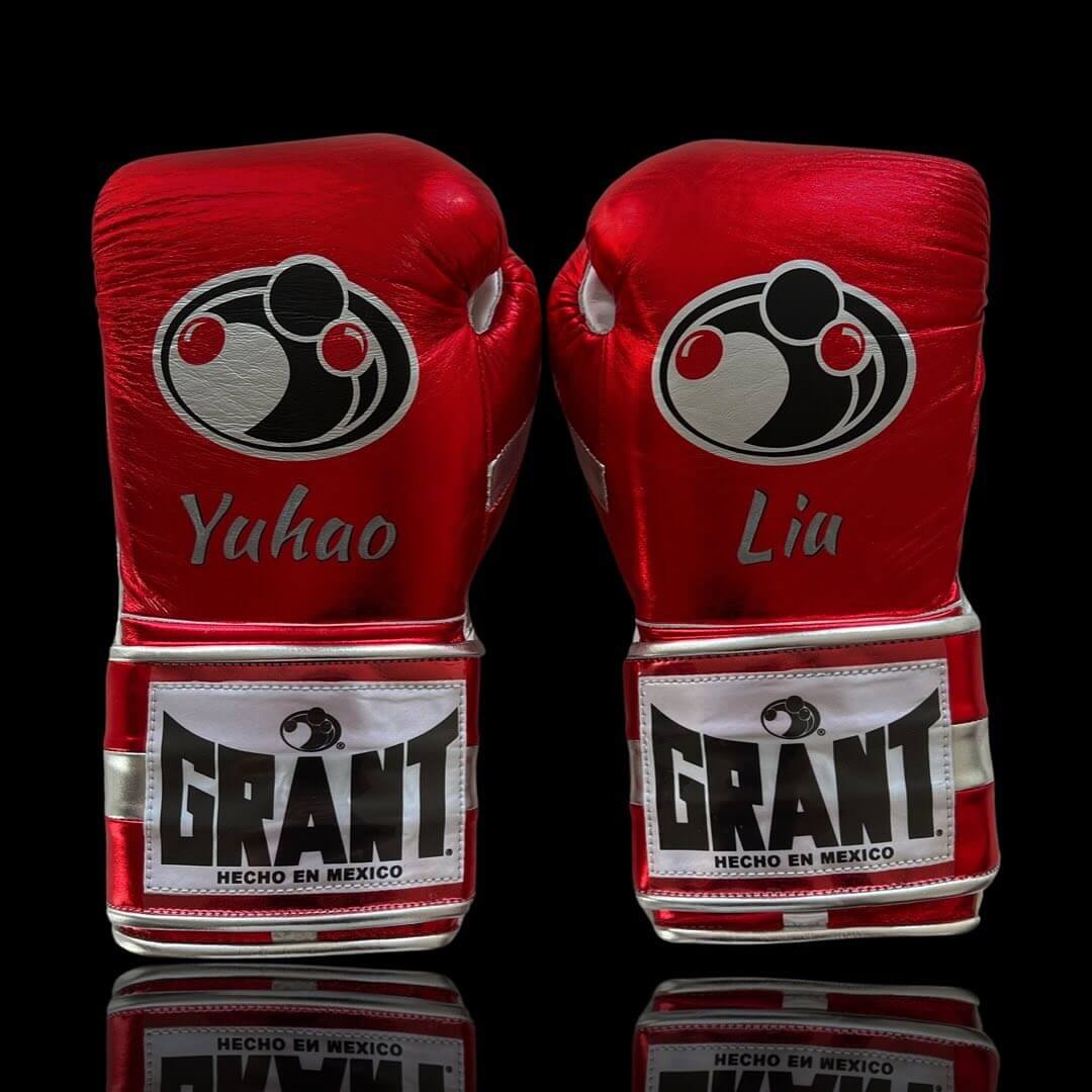 Grant Boxing Gloves in Red/White/Silver colorway - Professional Velcro training gloves
