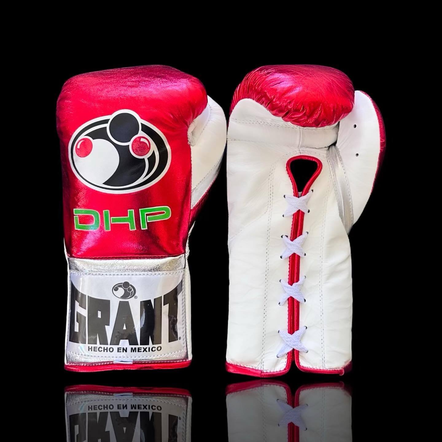 Grant Boxing Gloves in Red/White/Silver colorway - Professional Lace-Up training gloves