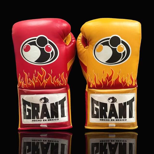 Grant Boxing Gloves in Red/Yellow colorway - Professional Lace-Up training gloves