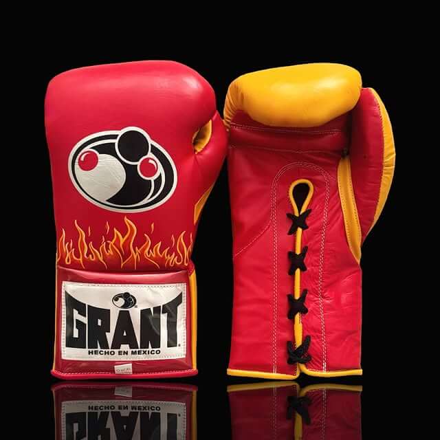 Grant Boxing Gloves in Red/Yellow colorway - Professional Lace-Up training gloves