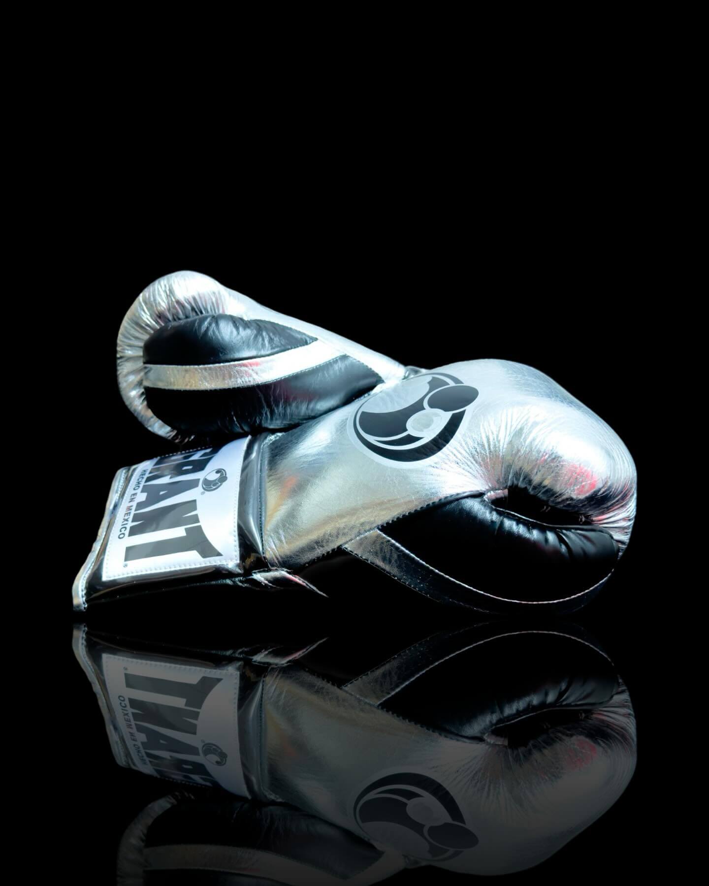 Grant Boxing Gloves in Silver/Black colorway - Professional Lace-Up training gloves