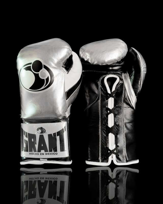 Grant Boxing Gloves in Silver/Black colorway - Professional Lace-Up training gloves