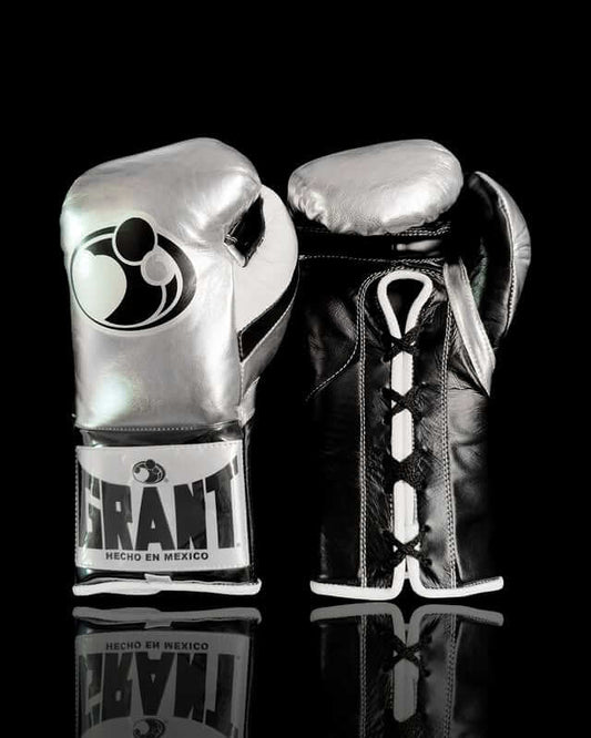 Grant Boxing Gloves in Silver/Black colorway - Professional Lace-Up training gloves