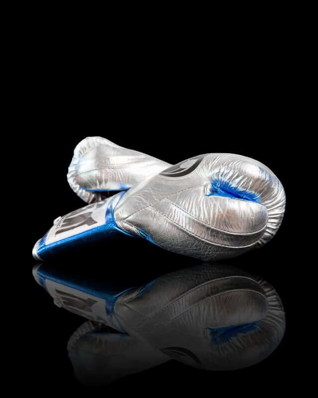 Grant Boxing Gloves in Silver/Red/Blue colorway - Professional Lace-Up training gloves