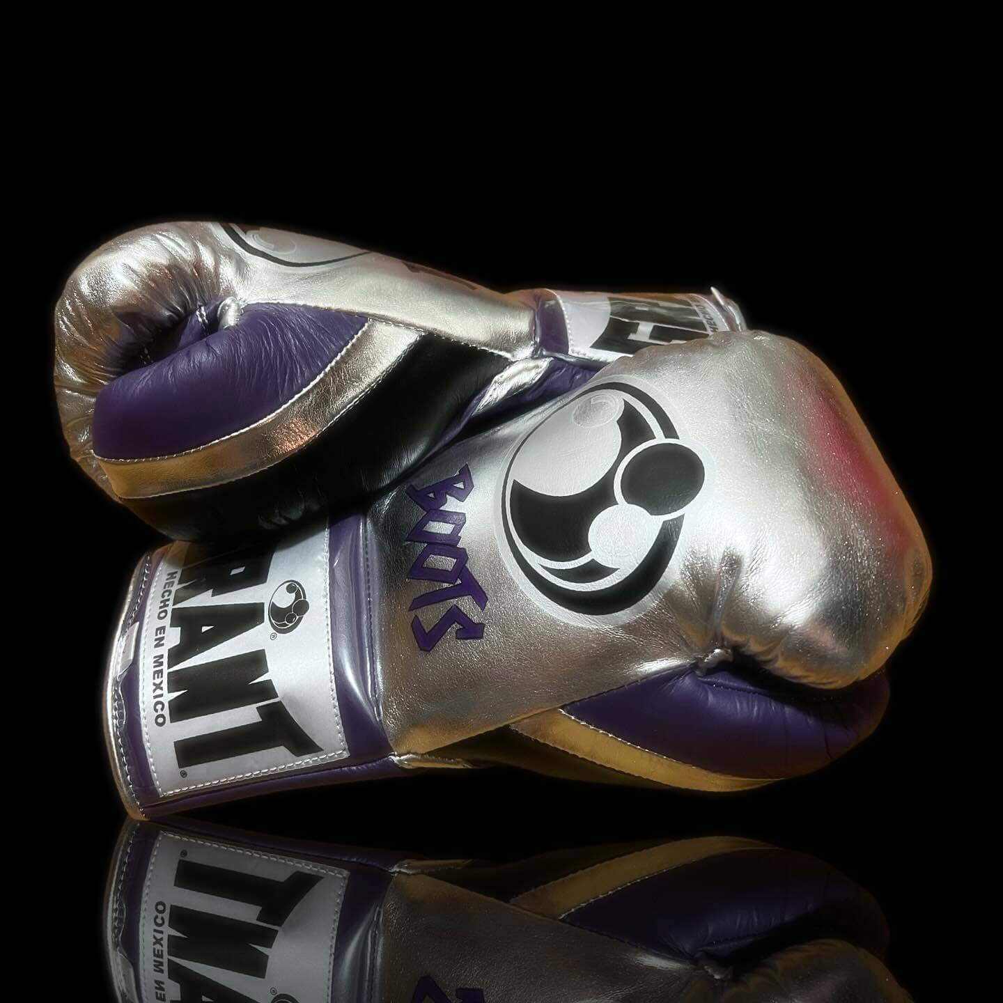 Grant Boxing Gloves in Silver/Purple colorway - Professional Lace-Up training gloves
