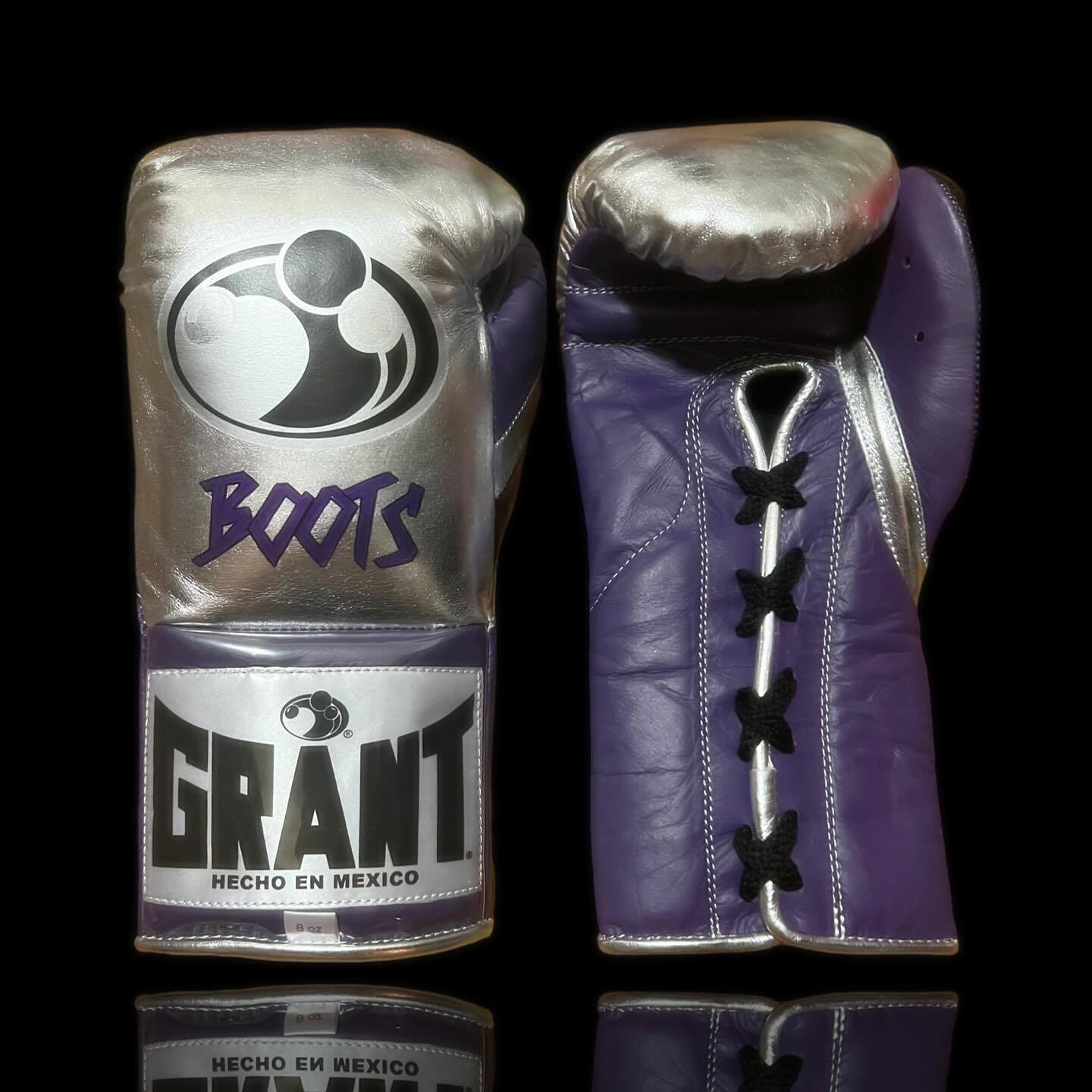 Grant Boxing Gloves in Silver/Purple colorway - Professional Lace-Up training gloves