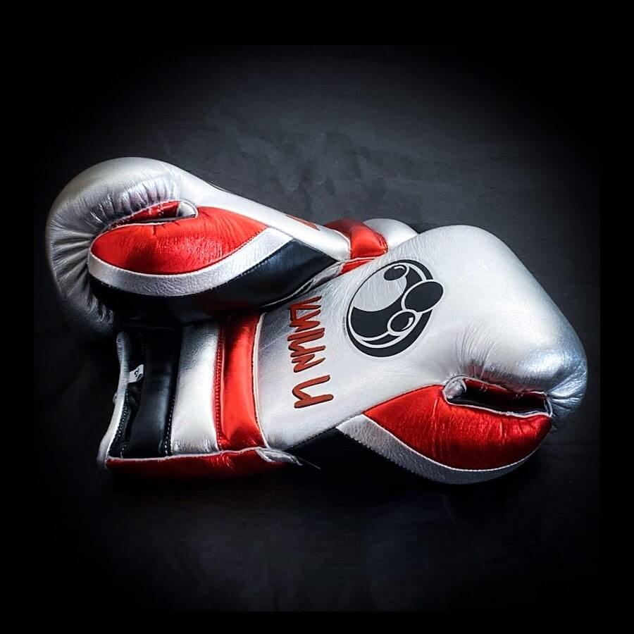 Grant Boxing Gloves in Silver/Red/Black colorway - Professional Lace-Up training gloves