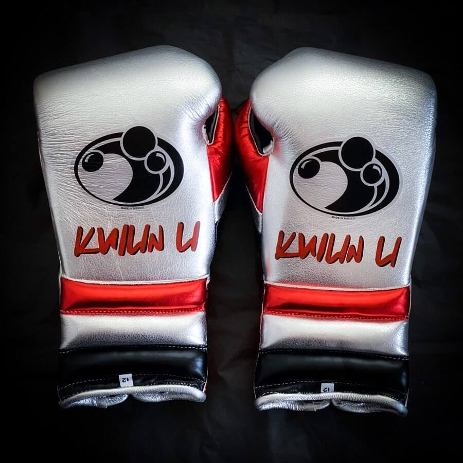 Grant Boxing Gloves in Silver/Red/Black colorway - Professional Lace-Up training gloves