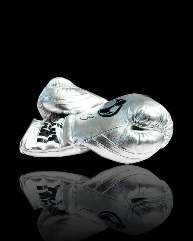Grant Boxing Gloves in Silver/Black colorway - Professional Lace-Up training gloves