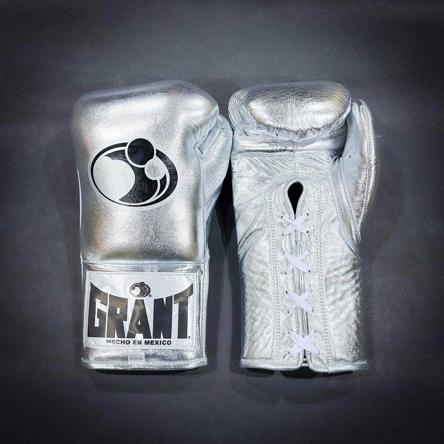 Grant Boxing Gloves in Silver colorway - Professional Lace-Up training gloves