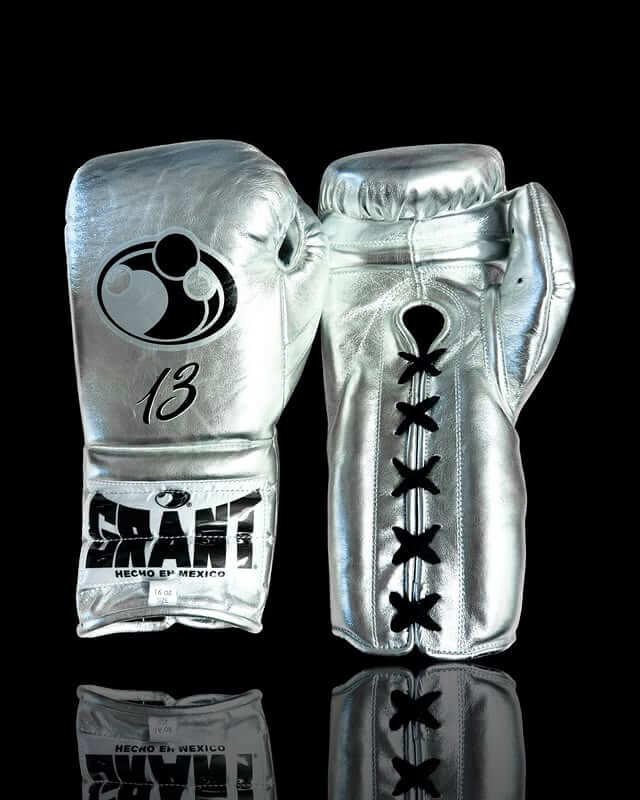 Grant Boxing Gloves in Silver/Black colorway - Professional Lace-Up training gloves