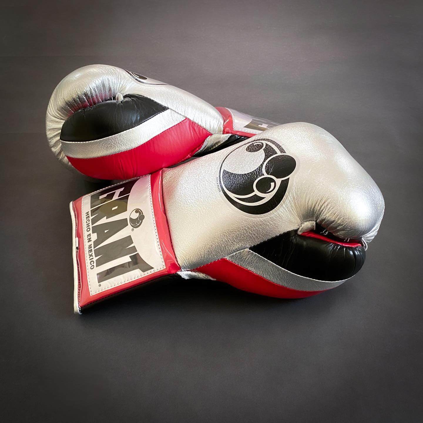 Grant Boxing Gloves in Silver/Black/Red colorway - Professional Lace-Up training gloves