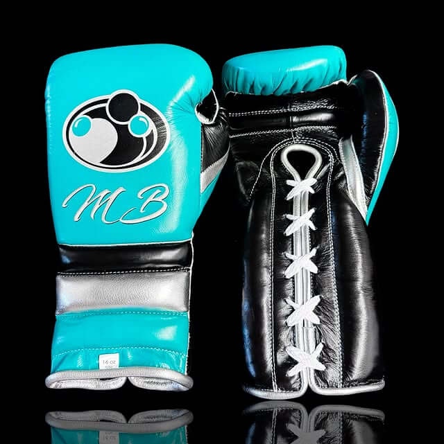Grant Boxing Gloves in Sky-Blue/Black/Silver colorway - Professional Lace-Up training gloves