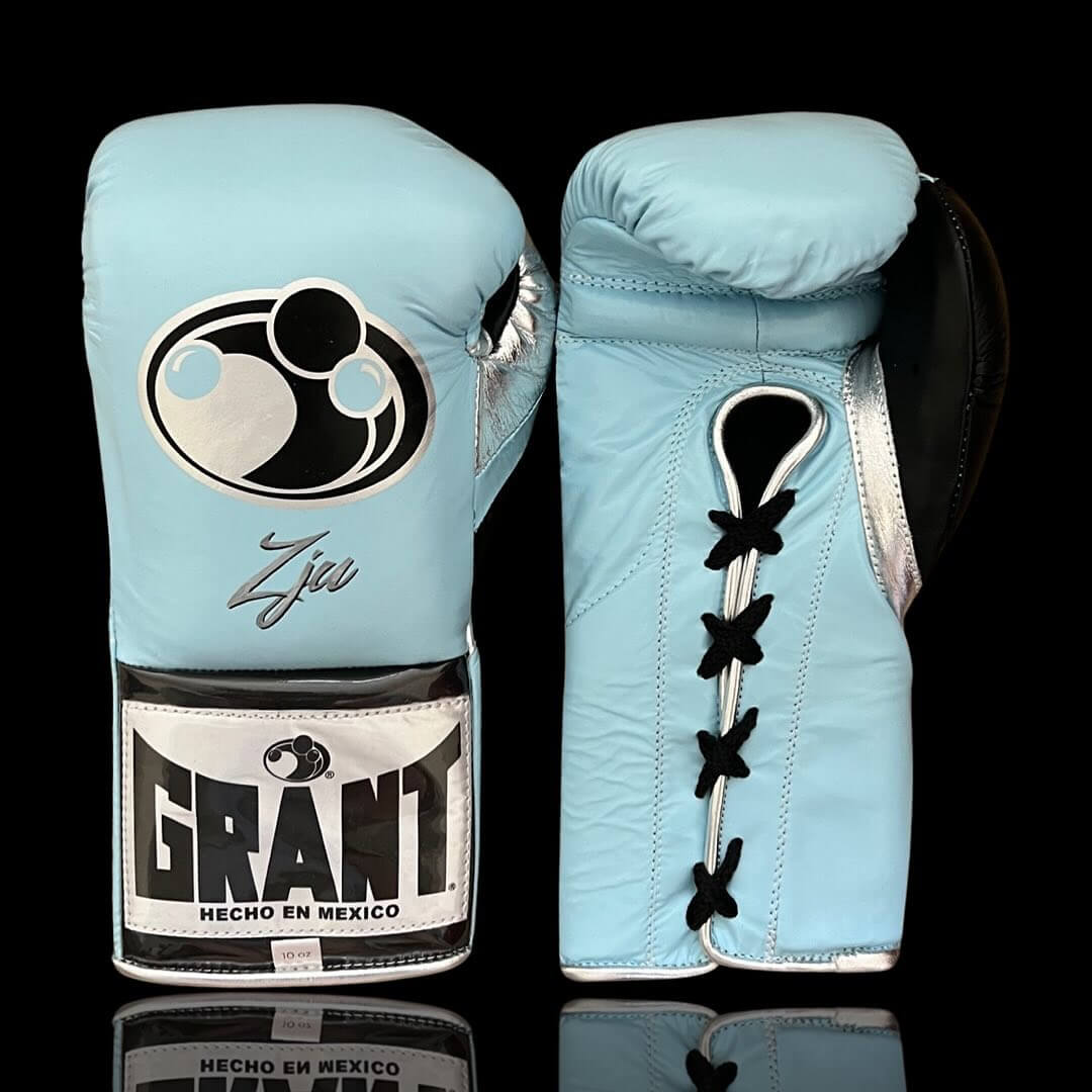 Grant Boxing Gloves in Blue/Black/Silver colorway - Professional Lace-Up training gloves