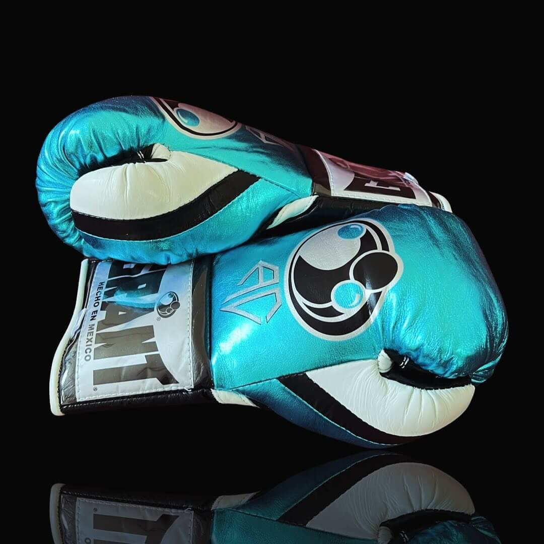 Grant Boxing Gloves in Blue/Black/White colorway - Professional Lace-Up training gloves