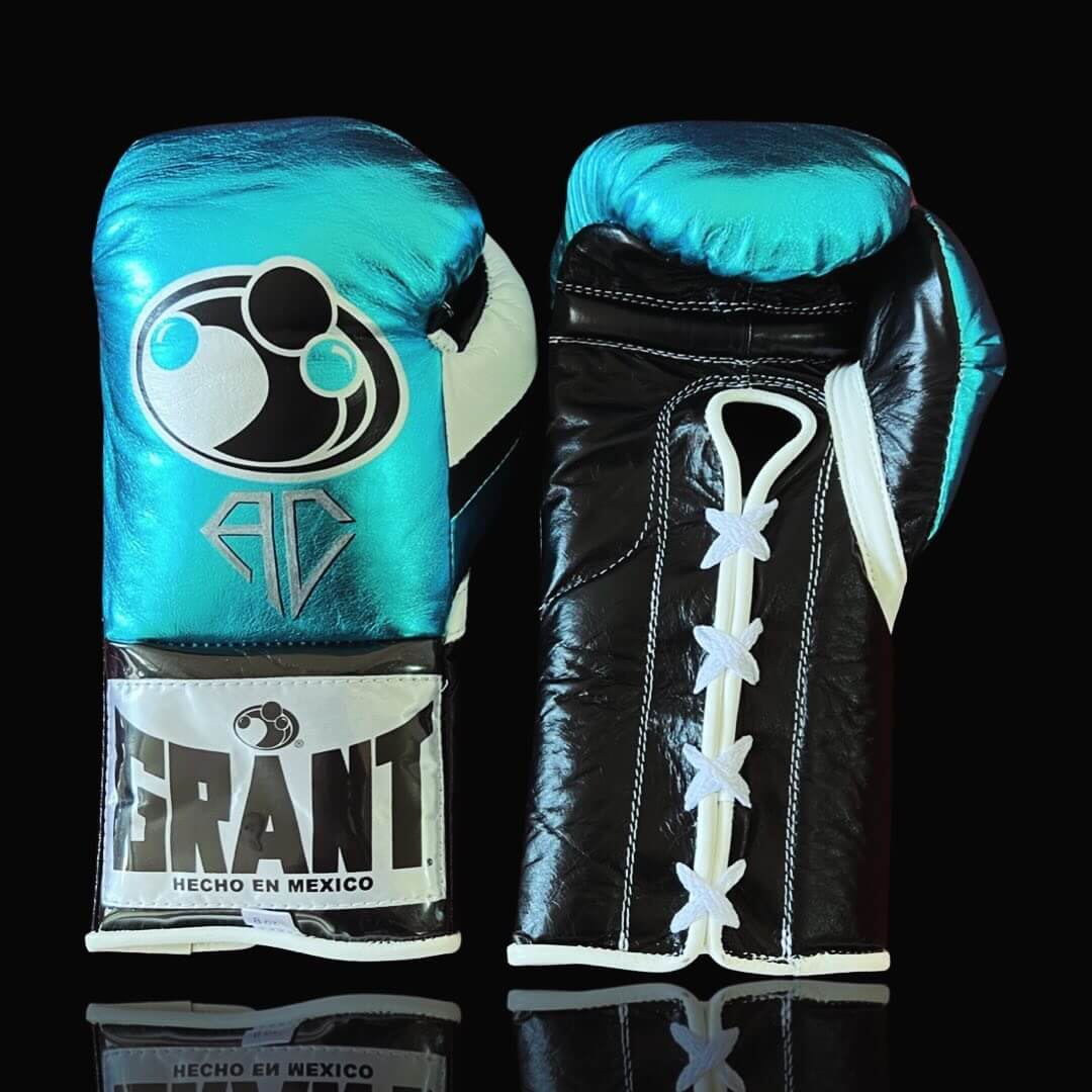 Grant Boxing Gloves in Blue/Black/White colorway - Professional Lace-Up training gloves