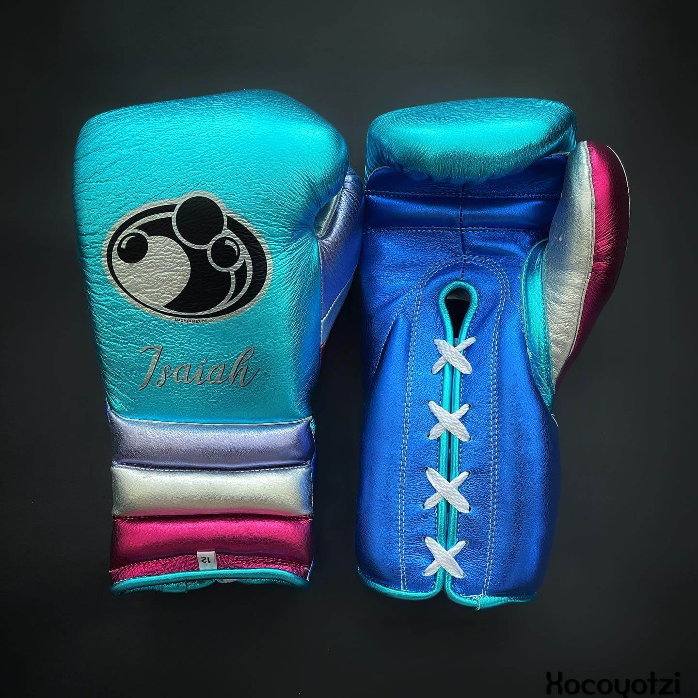 Grant Boxing Gloves in Blue/Silver/Red colorway - Professional Lace-Up training gloves