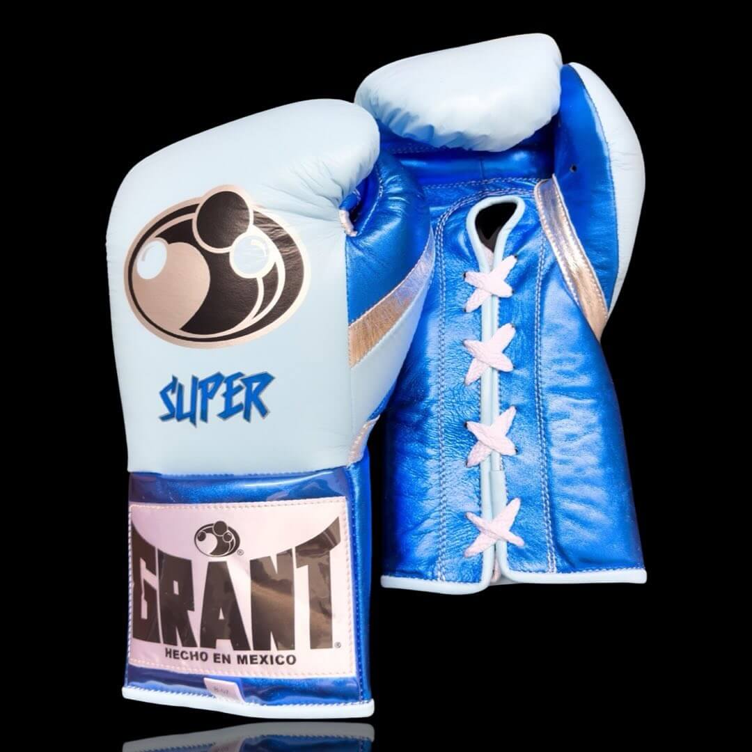 Grant Boxing Gloves in Sky-Blue/Blue colorway - Professional Lace-Up training gloves