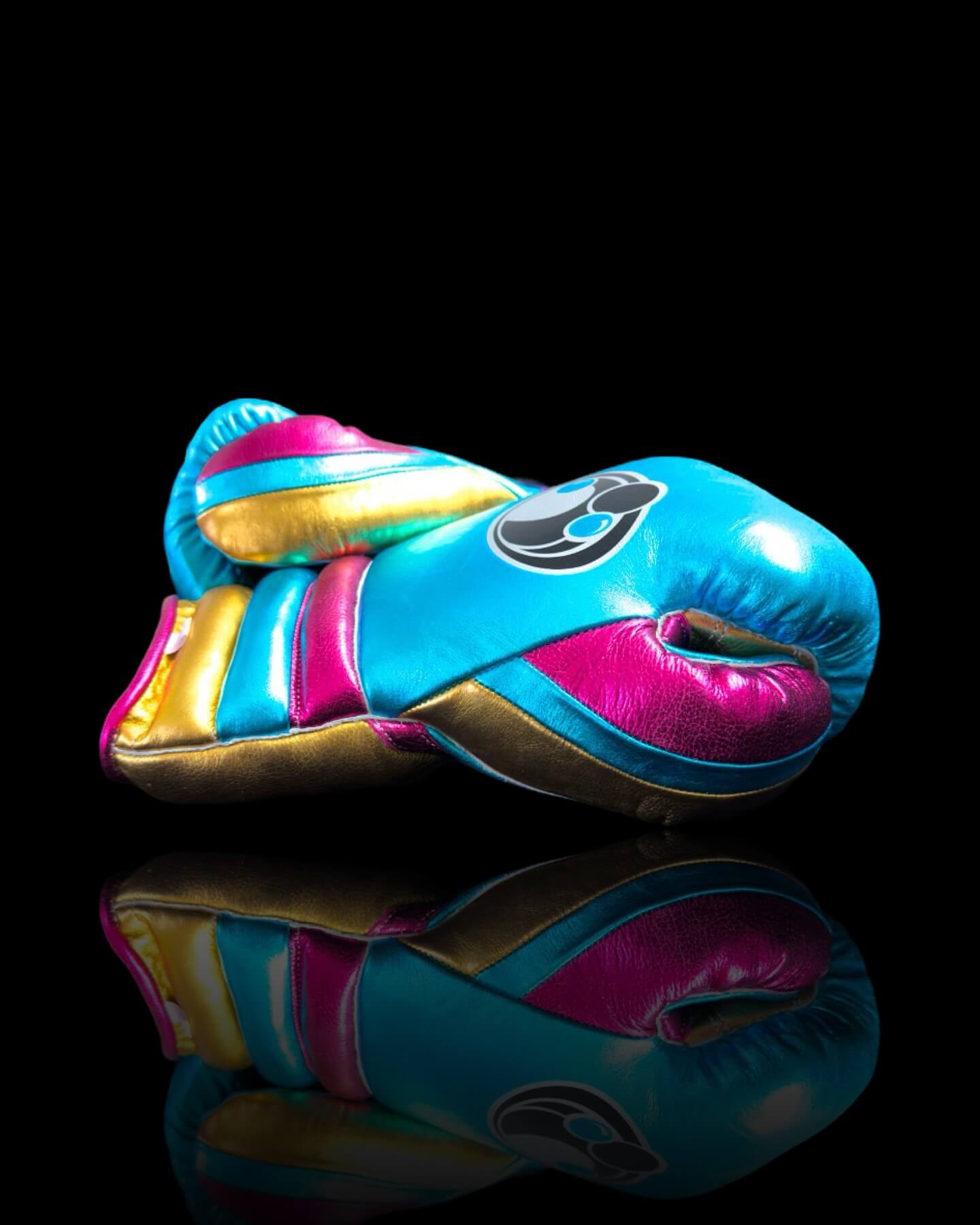 Grant Boxing Gloves in Blue/Gold/Pink colorway - Professional Lace-Up training gloves