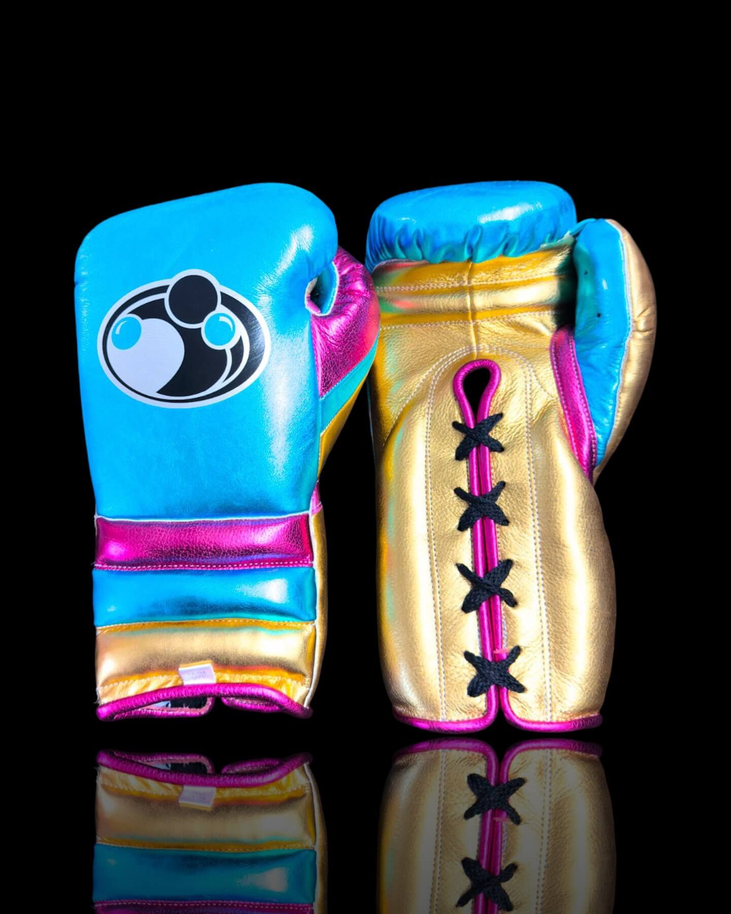 Grant Boxing Gloves in Blue/Gold/Pink colorway - Professional Lace-Up training gloves