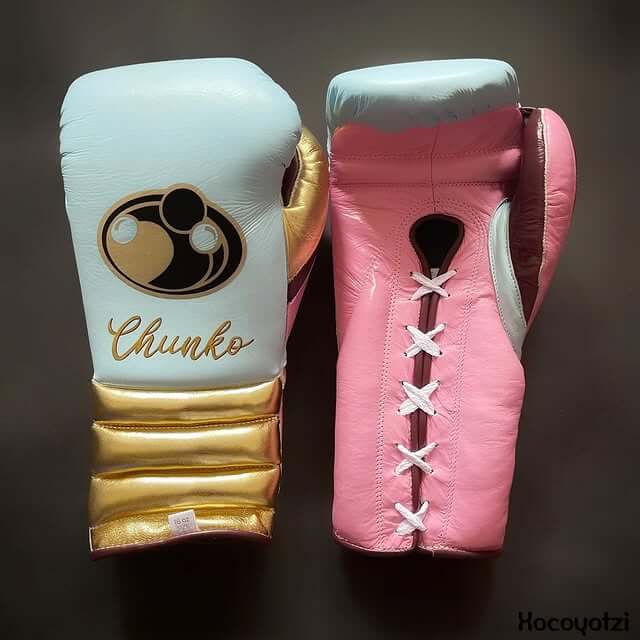 Grant Boxing Gloves in Blue/Gold/Pink colorway - Professional Lace-Up training gloves