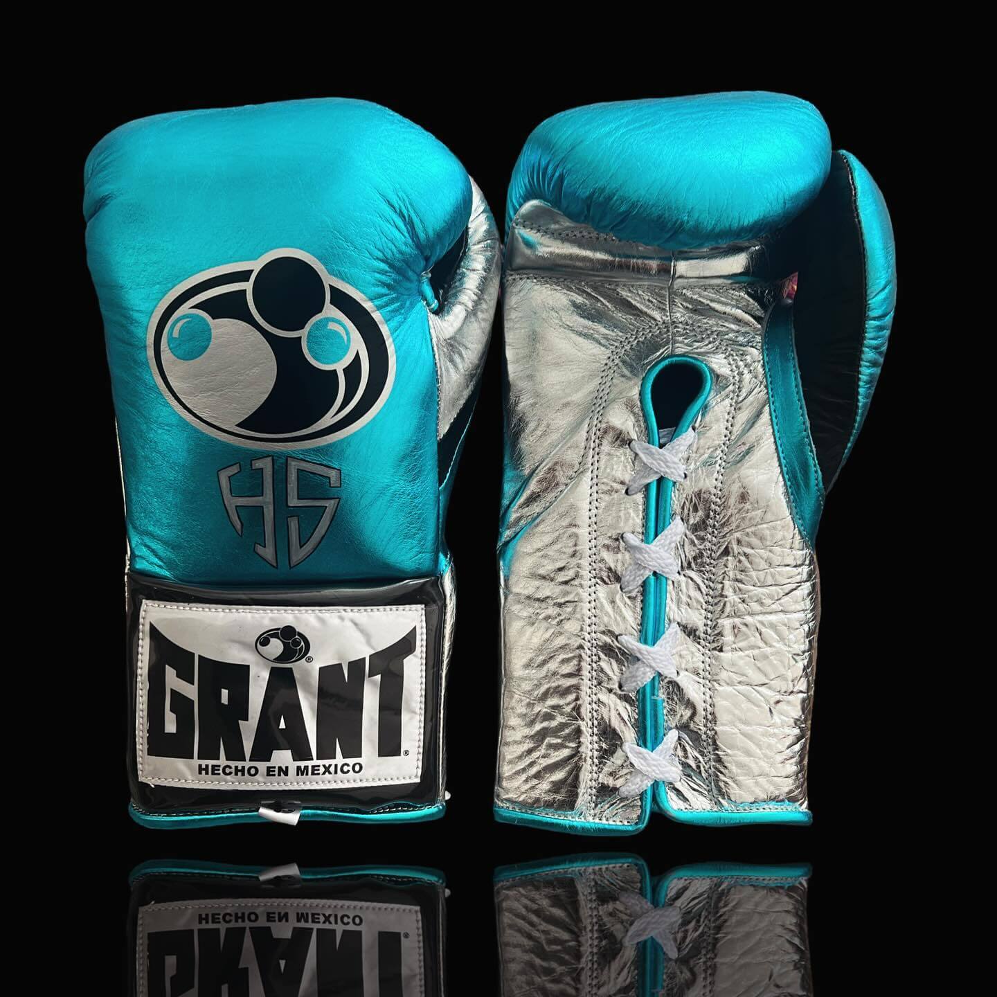 Grant Boxing Gloves in Blue/Silver/Black colorway - Professional Lace-Up training gloves