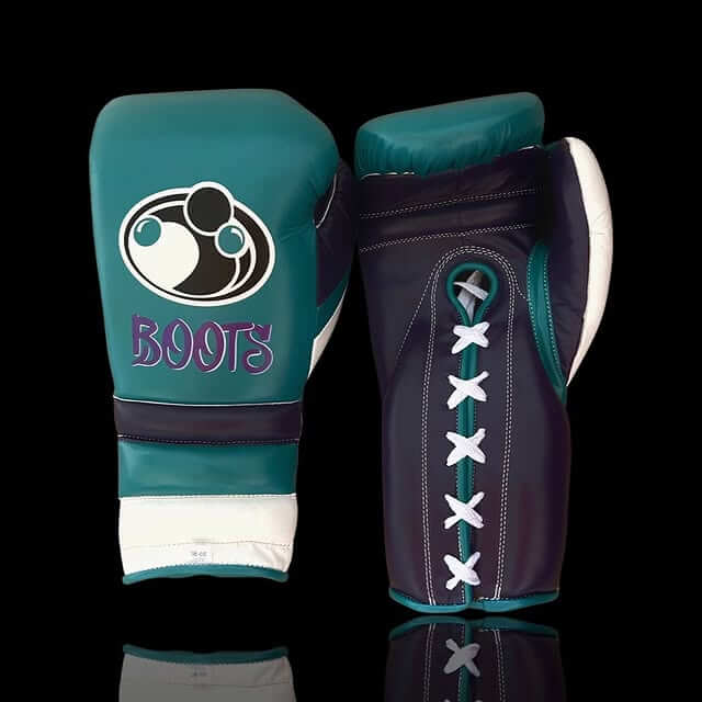 Grant Boxing Gloves in Teal/Purple/White colorway - Professional Lace-Up training gloves