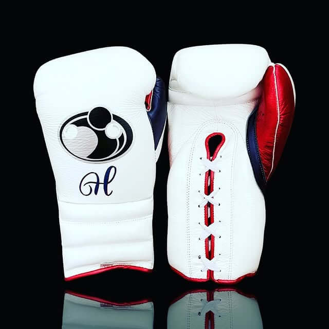 Grant Boxing Gloves in White/Red/Blue colorway - Professional Lace-Up training gloves