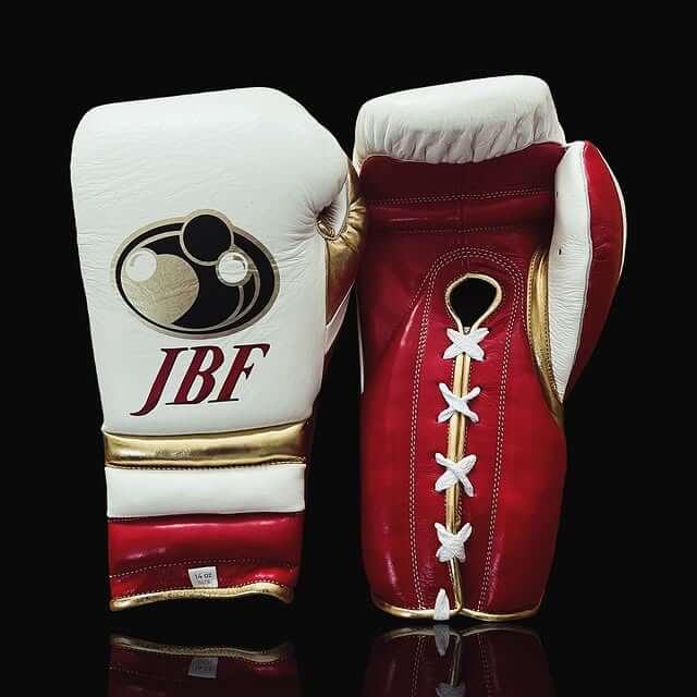Grant Boxing Gloves in White/Red/Gold colorway - Professional Lace-Up training gloves
