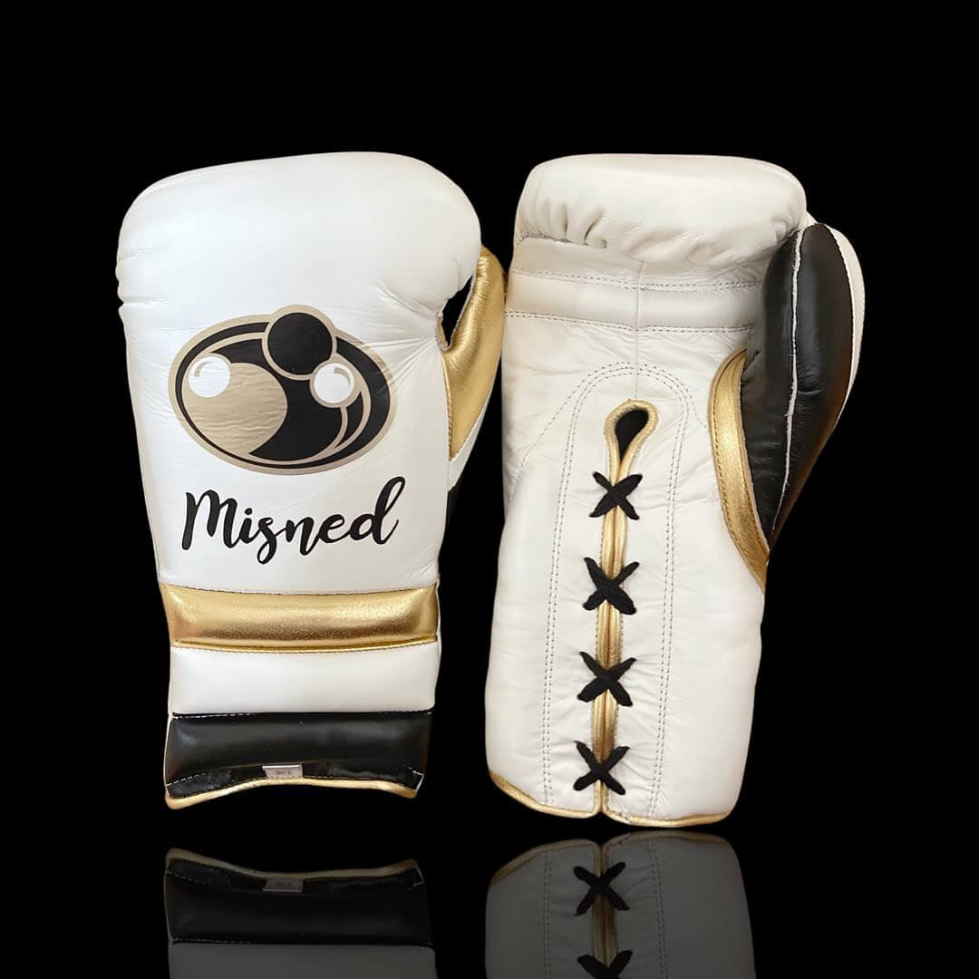 Grant Boxing Gloves in White/Gold/Black colorway - Professional Lace-Up training gloves