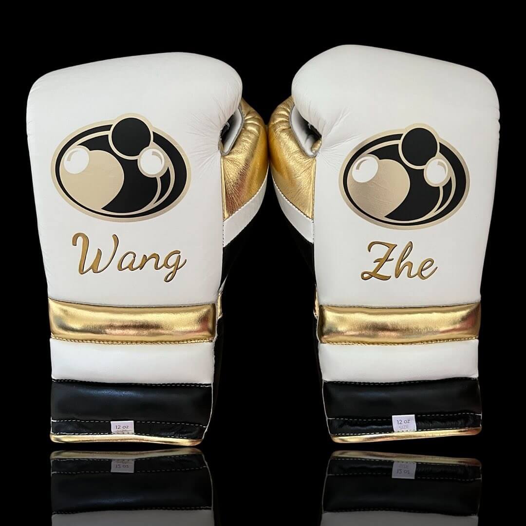 Grant Boxing Gloves in White/Black/Gold colorway - Professional Lace-Up training gloves