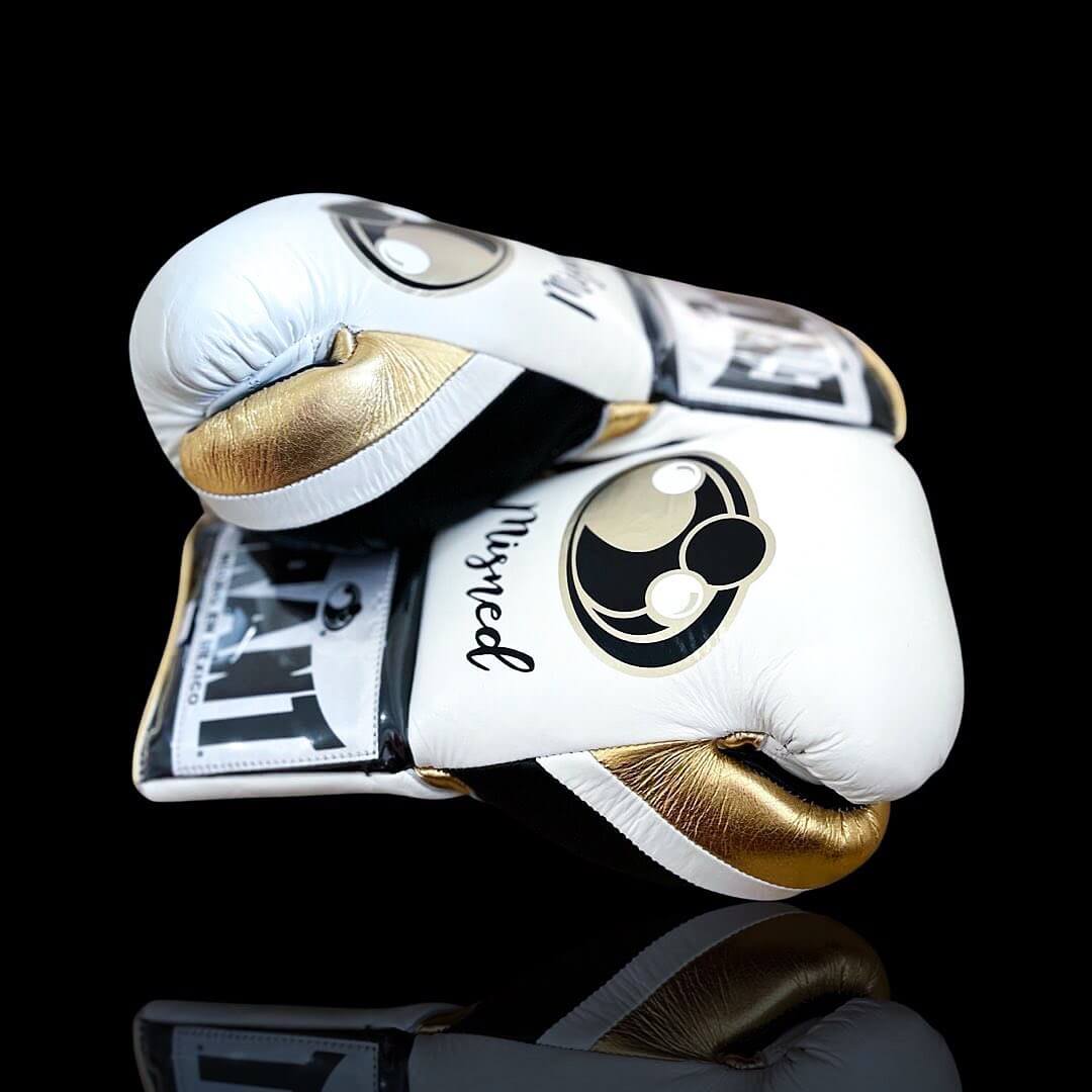 Grant Boxing Gloves in White/Gold/Black colorway - Professional Lace-Up training gloves