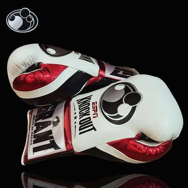 Grant Boxing Gloves in White/Black/Red colorway - Professional Lace-Up training gloves