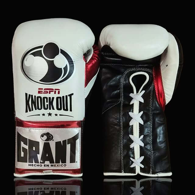 Grant Boxing Gloves in White/Black/Red colorway - Professional Lace-Up training gloves
