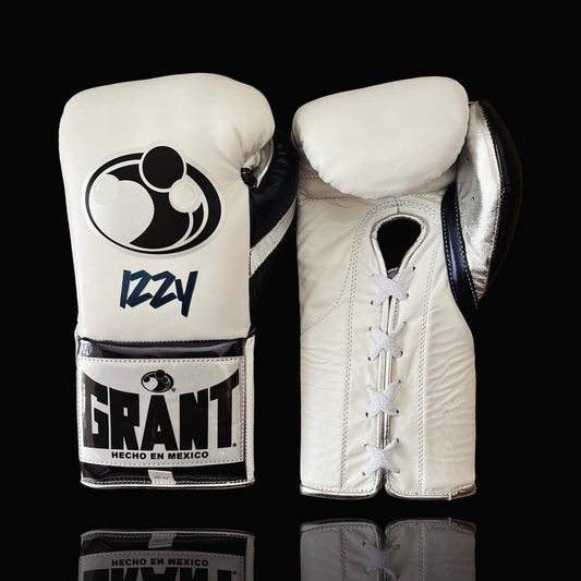 Grant Boxing Gloves in White/Red colorway - Professional Lace-Up training gloves