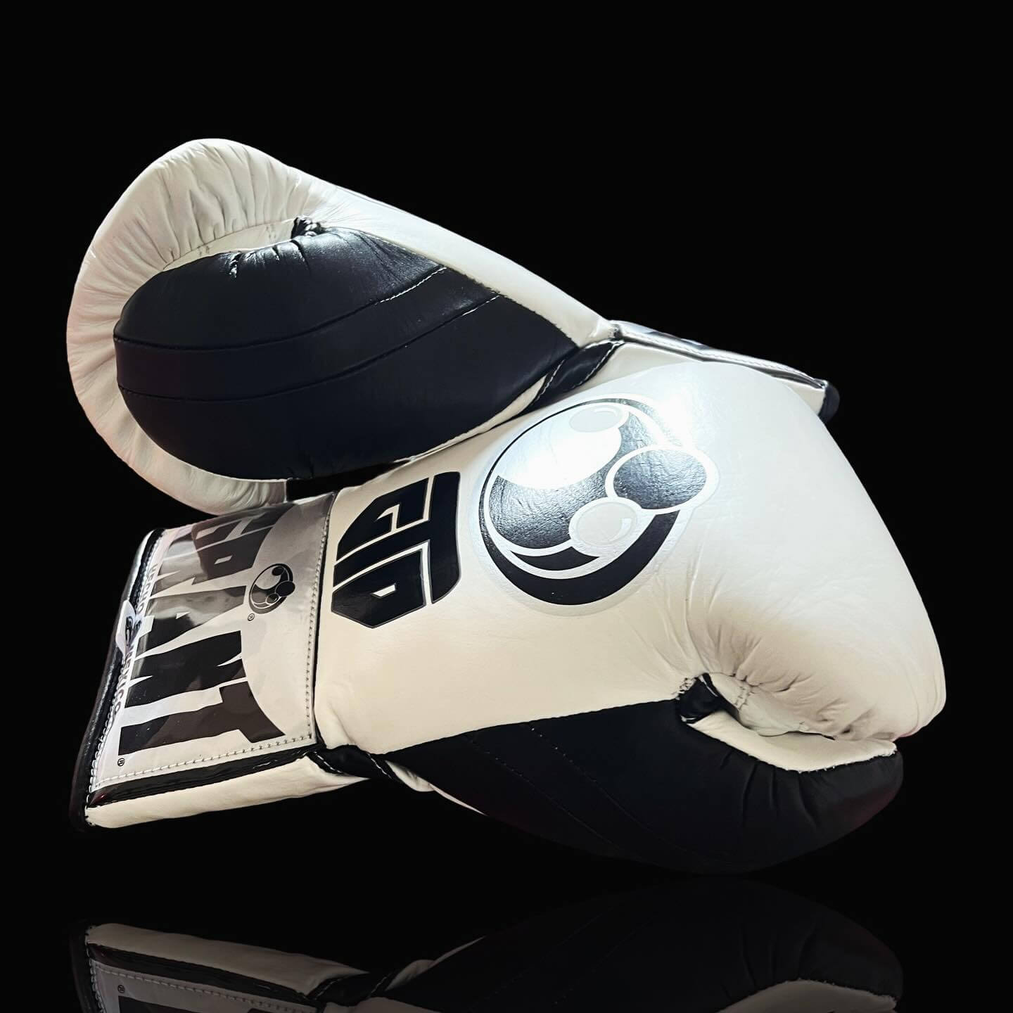 Grant Boxing Gloves in White/Black colorway - Professional Lace-Up training gloves