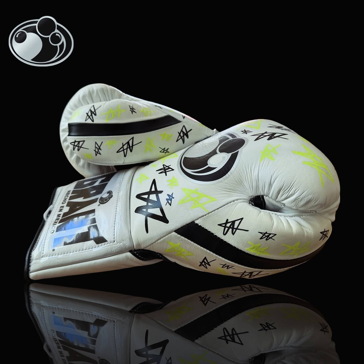 Grant Boxing Gloves in White/Black/Yellow colorway - Professional Lace-Up training gloves