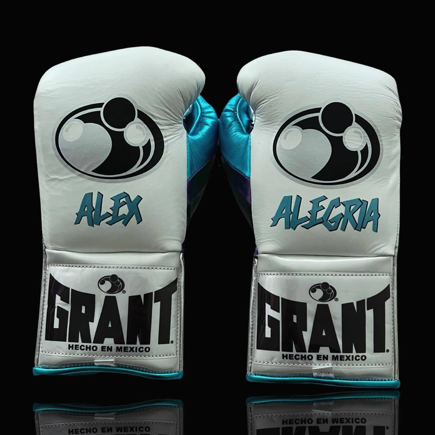 Grant Boxing Gloves in White/Blue/Black colorway - Professional Lace-Up training gloves