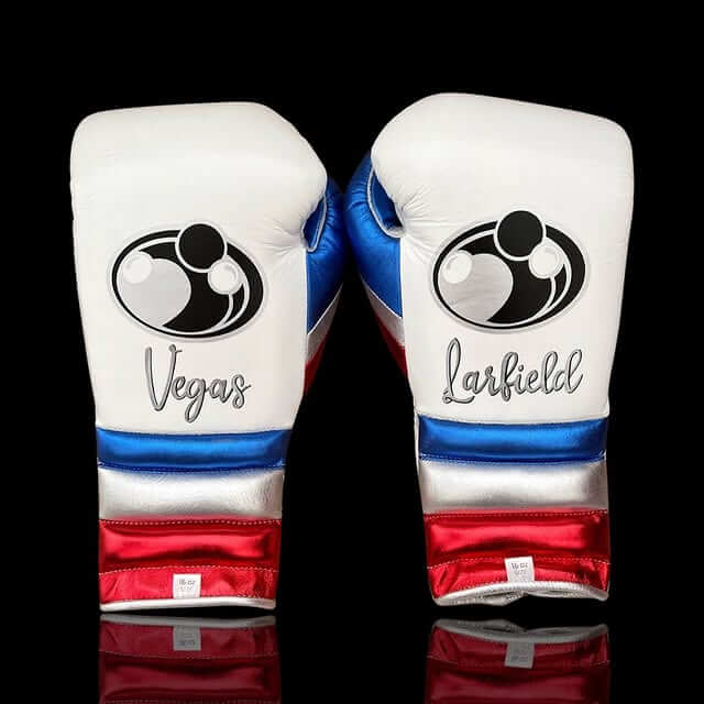 Grant Boxing Gloves in White/Blue/Red colorway - Professional Lace-Up training gloves