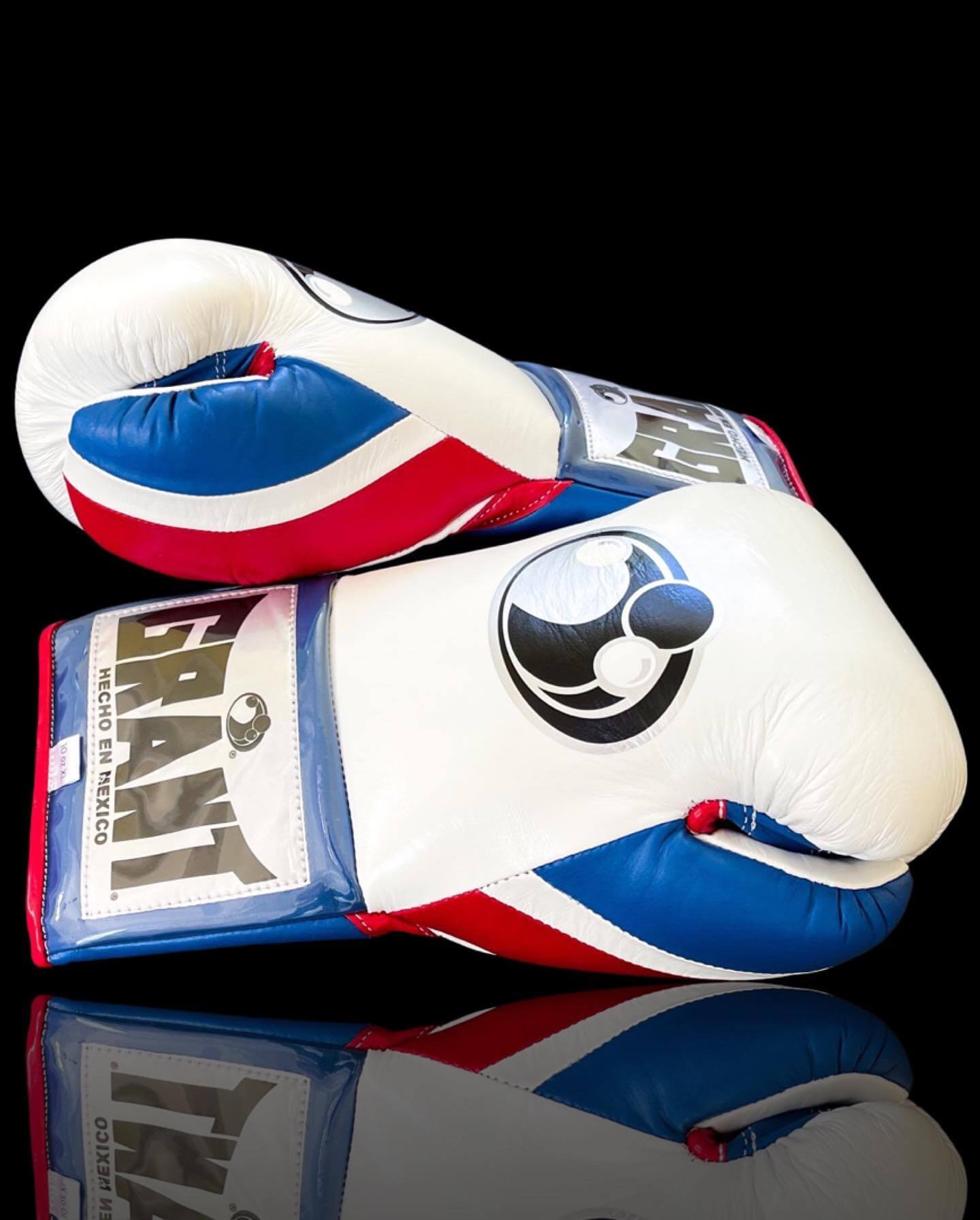 Grant Boxing Gloves in White/Blue/Red colorway - Professional Lace-Up training gloves