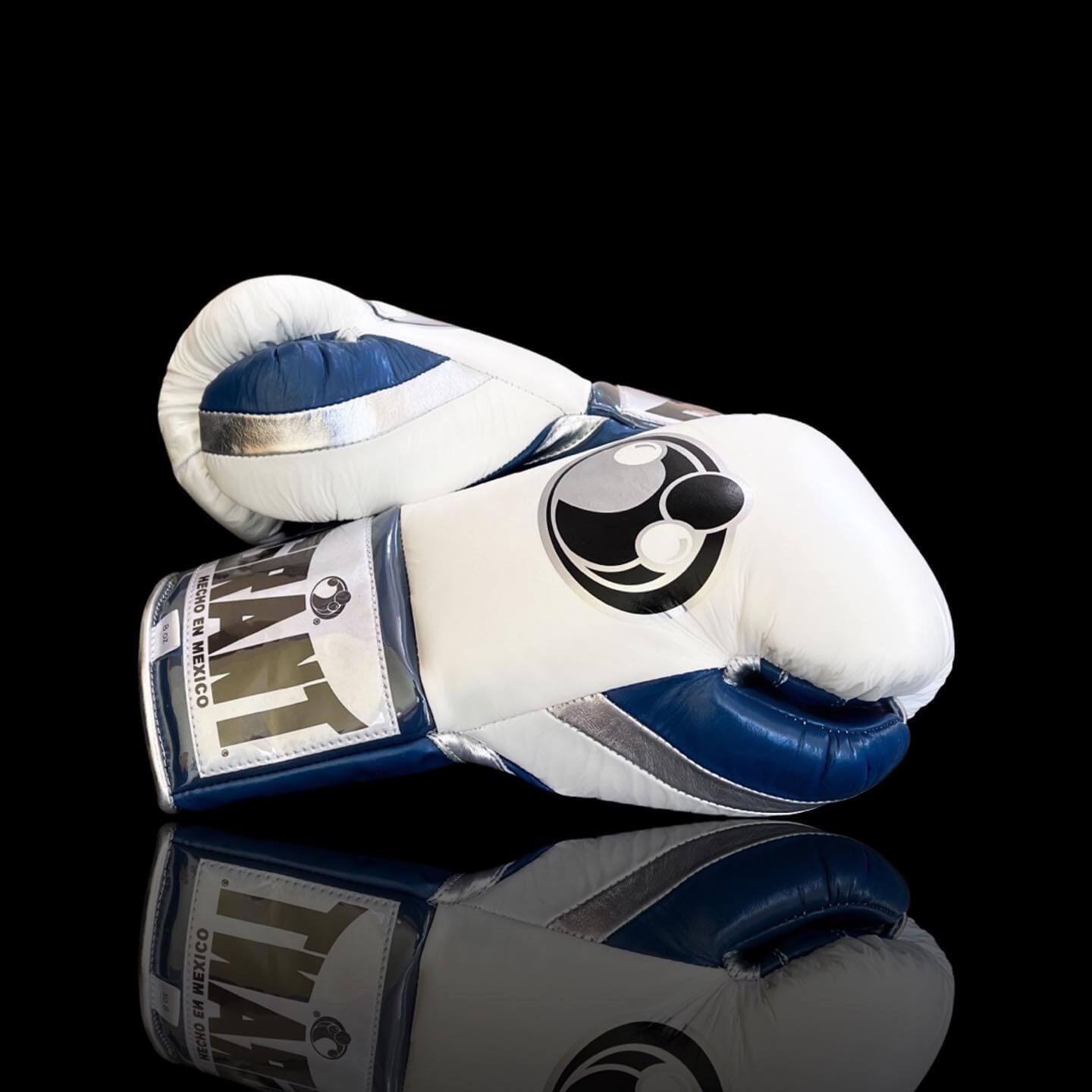 Grant Boxing Gloves in White/Blue colorway - Professional Lace-Up training gloves