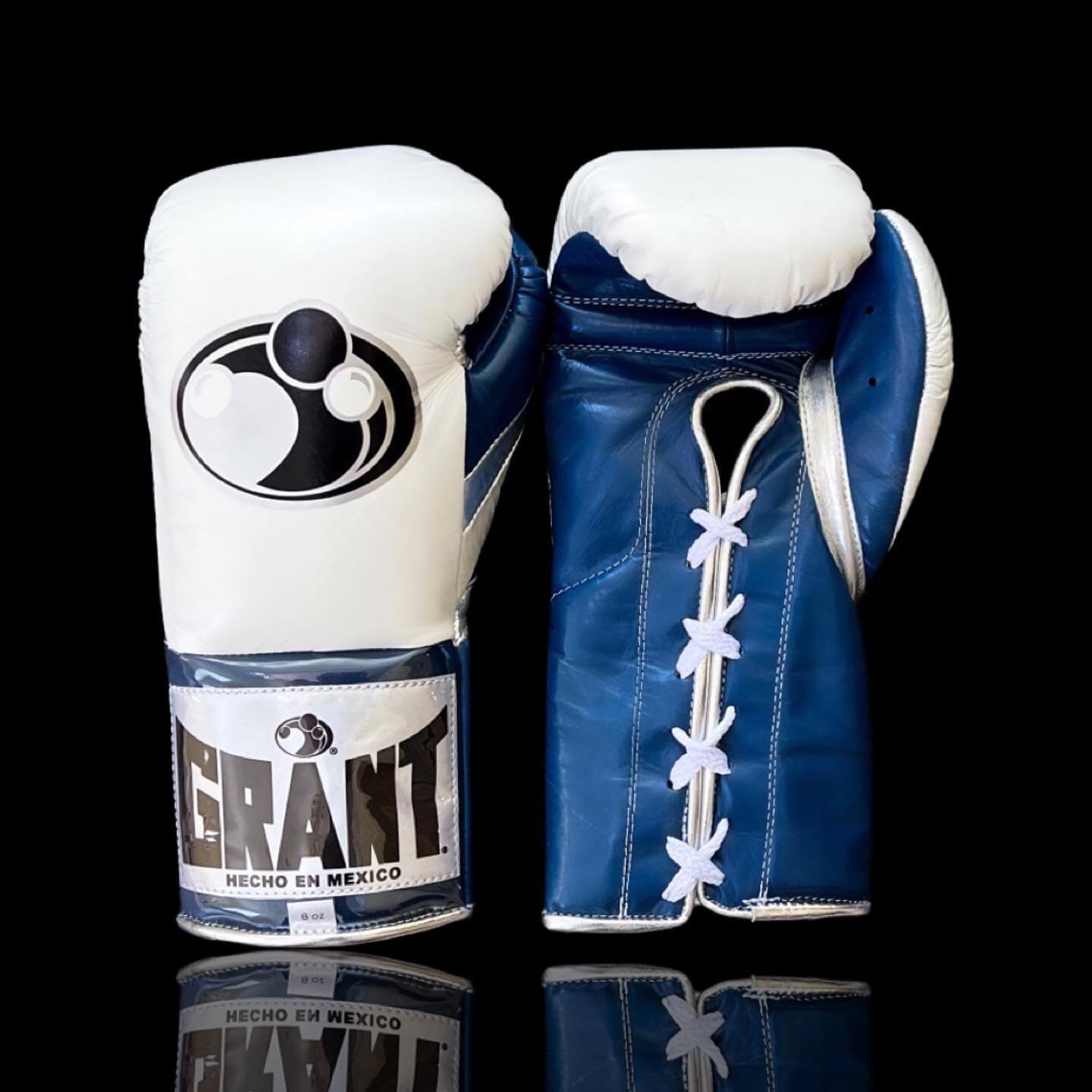 Grant Boxing Gloves in White/Blue colorway - Professional Lace-Up training gloves