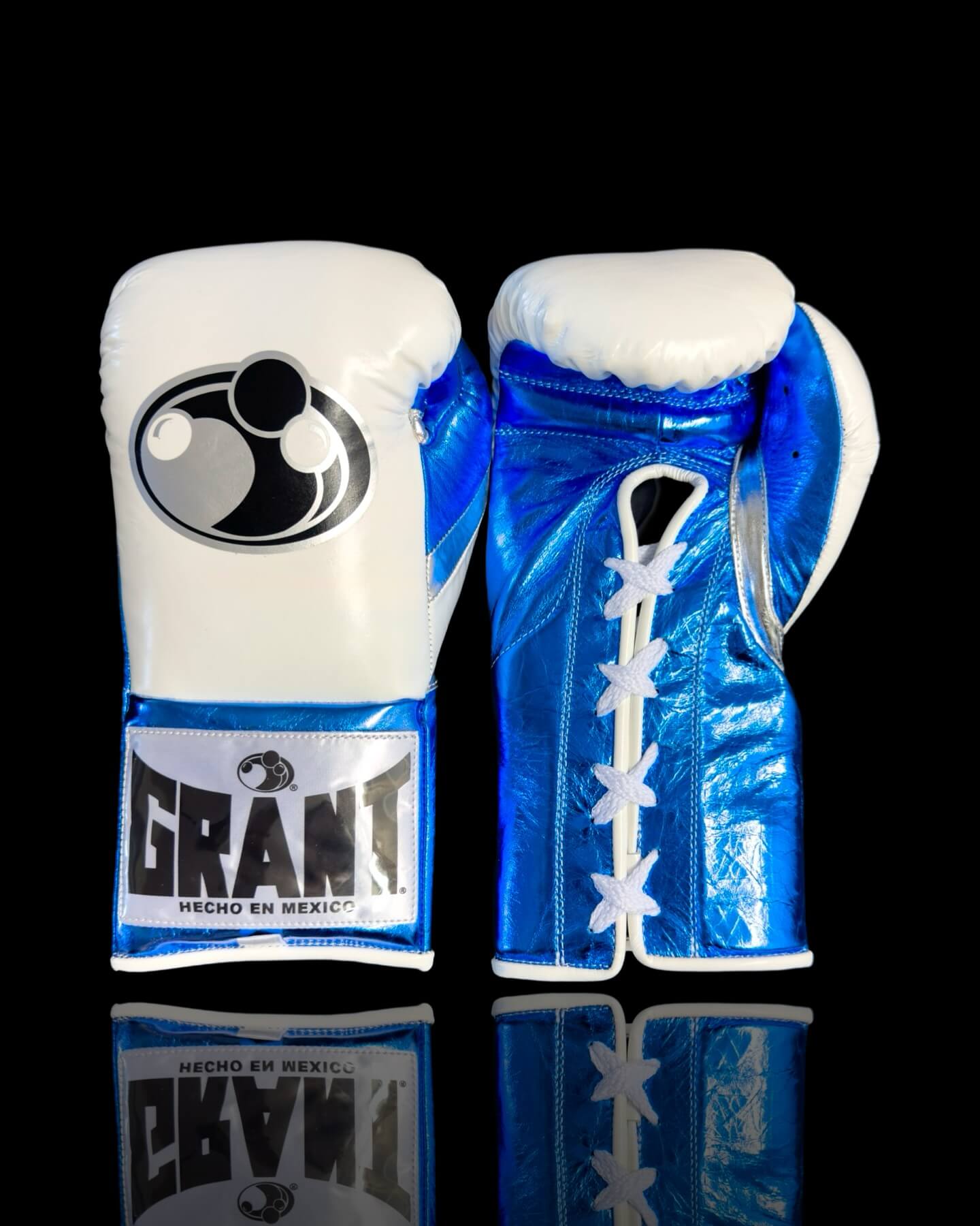 Grant Boxing Gloves in Whhite/Blue colorway - Professional Lace-Up training gloves